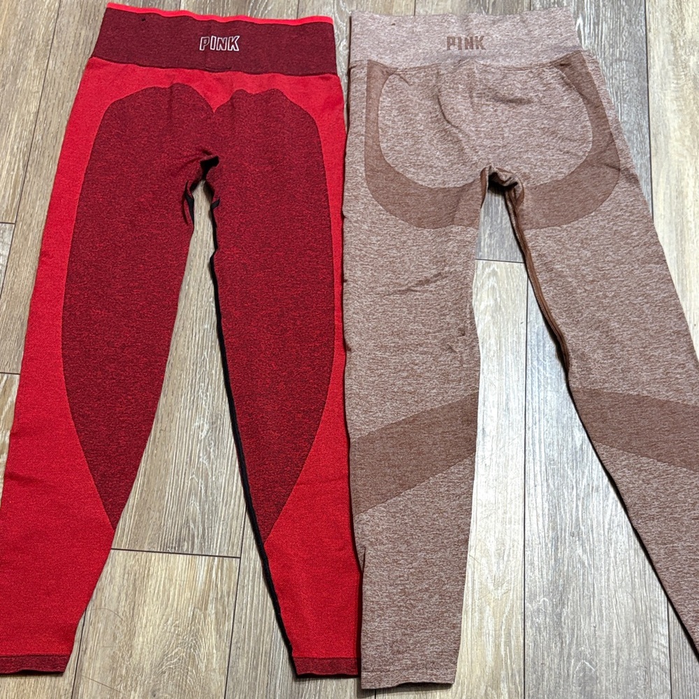 2 pair of PINK Victoria's Secret Red and Brown Leggings size Small